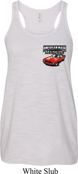 Dodge American Made Muscle Pocket Print Ladies Flowy Racerback Tanktop