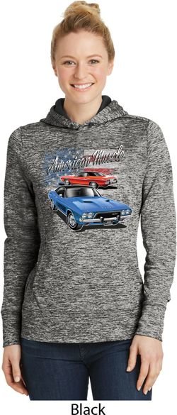 Dodge American Muscle Blue and Red Ladies Moisture Wicking Hoodie