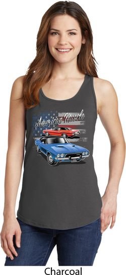 Dodge American Muscle Blue and Red Ladies Tank Top