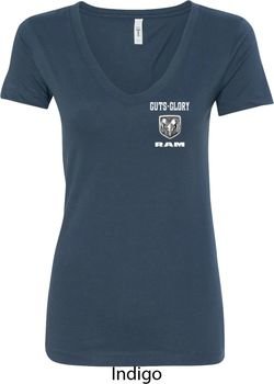 Dodge Guts and Glory Ram Logo Pocket Print Ladies V-Neck Shirt