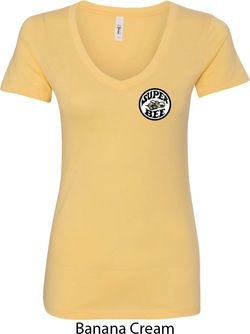 Dodge Super Bee Circle Logo Pocket Print Ladies V-Neck Shirt