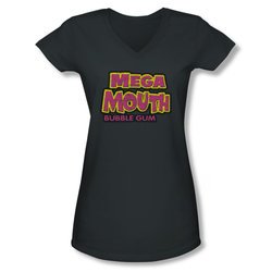 Double Bubble Shirt Juniors V Neck Mega Mouth Charcoal T-Shirt