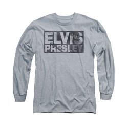 Elvis Presley Shirt Block Letters Long Sleeve Athletic Heather Tee T-Shirt