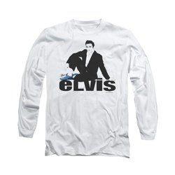 Elvis Presley Shirt Blue Suede Long Sleeve White Tee T-Shirt