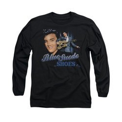 Elvis Presley Shirt Blue Suede Shoes Long Sleeve Black Tee T-Shirt