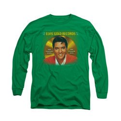 Elvis Presley Shirt Gold Records Long Sleeve Kelly Green Tee T-Shirt