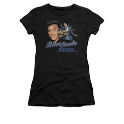 Elvis Presley Shirt Juniors Blue Suede Shoes Black T-Shirt