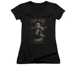 Elvis Presley Shirt Juniors V Neck 1954 distressed Black T-Shirt
