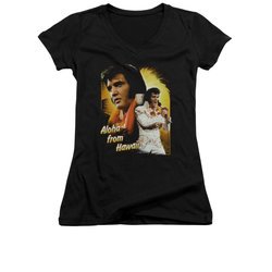 Elvis Presley Shirt Juniors V Neck Aloha Sing It Black T-Shirt