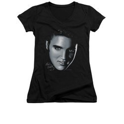 Elvis Presley Shirt Juniors V Neck Big Face Black T-Shirt