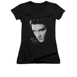 Elvis Presley Shirt Juniors V Neck Face Black T-Shirt