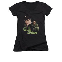 Elvis Presley Shirt Juniors V Neck G.I. Uniform Black T-Shirt
