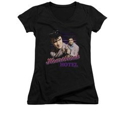 Elvis Presley Shirt Juniors V Neck Heartbreak Hotel Black T-Shirt