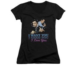Elvis Presley Shirt Juniors V Neck I Want You Black T-Shirt