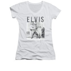Elvis Presley Shirt Juniors V Neck Iconic Pose White T-Shirt