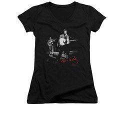 Elvis Presley Shirt Juniors V Neck In The Spot Light Guitar Black T-Shirt