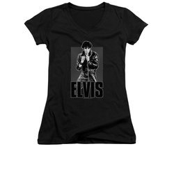 Elvis Presley Shirt Juniors V Neck Leather Charcoal T-Shirt