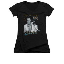 Elvis Presley Shirt Juniors V Neck Live In Vegas Black T-Shirt