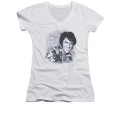 Elvis Presley Shirt Juniors V Neck Lonesome Tonight White T-Shirt