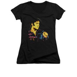 Elvis Presley Shirt Juniors V Neck Neon Outline Black T-Shirt