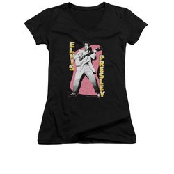 Elvis Presley Shirt Juniors V Neck Pink Rock Black T-Shirt
