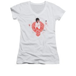 Elvis Presley Shirt Juniors V Neck Red Pheonix White T-Shirt