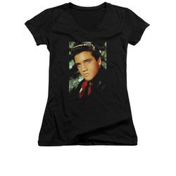 Elvis Presley Shirt Juniors V Neck Red Scarf Black T-Shirt
