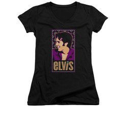 Elvis Presley Shirt Juniors V Neck Retro Painting Black T-Shirt
