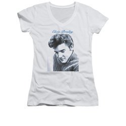 Elvis Presley Shirt Juniors V Neck Script Sweater White T-Shirt