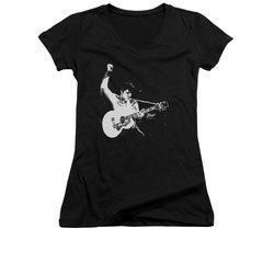 Elvis Presley Shirt Juniors V Neck Strum That Guitar Black T-Shirt