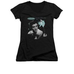 Elvis Presley Shirt Juniors V Neck Teal Potrait Black T-Shirt