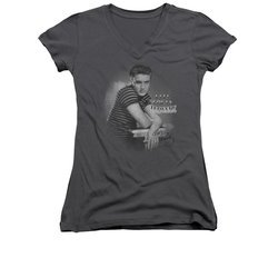 Elvis Presley Shirt Juniors V Neck Trouble Charcoal T-Shirt