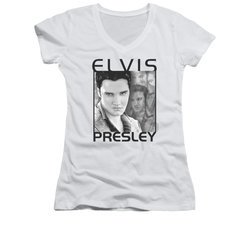 Elvis Presley Shirt Juniors V Neck Up Front White T-Shirt