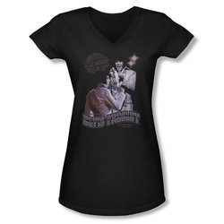 Elvis Presley Shirt Juniors V Neck Violet Vegas Black T-Shirt