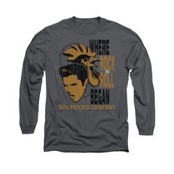 Elvis Presley Shirt Rooster Long Sleeve Charcoal Tee T-Shirt