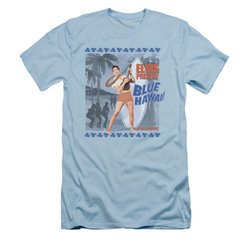 Elvis Presley Shirt Slim Fit Blue Hawaii Poster Light Blue T-Shirt