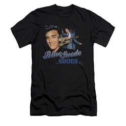 Elvis Presley Shirt Slim Fit Blue Suede Shoes Black T-Shirt