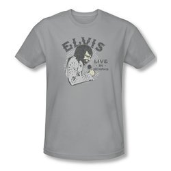 Elvis Presley Shirt Slim Fit Live In Memphis Silver T-Shirt