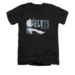 Elvis Presley Shirt Slim Fit V-Neck 75 Logo Black T-Shirt