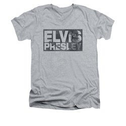 Elvis Presley Shirt Slim Fit V-Neck Block Letters Athletic Heather T-Shirt