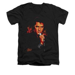 Elvis Presley Shirt Slim Fit V-Neck Blue Eyes In The Dark Black T-Shirt