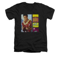 Elvis Presley Shirt Slim Fit V-Neck Blue Hawaii Album Black T-Shirt