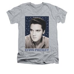 Elvis Presley Shirt Slim Fit V-Neck Blue Sparkle Athletic Heather T-Shirt