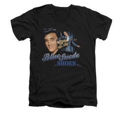 Elvis Presley Shirt Slim Fit V-Neck Blue Suede Shoes Black T-Shirt