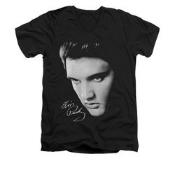 Elvis Presley Shirt Slim Fit V-Neck Face Black T-Shirt