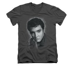 Elvis Presley Shirt Slim Fit V-Neck Grey Portrait Charcoal T-Shirt