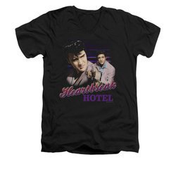 Elvis Presley Shirt Slim Fit V-Neck Heartbreak Hotel Black T-Shirt