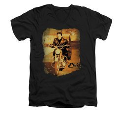 Elvis Presley Shirt Slim Fit V-Neck Hit The Road Black T-Shirt