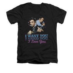 Elvis Presley Shirt Slim Fit V-Neck I Want You Black T-Shirt