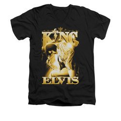 Elvis Presley Shirt Slim Fit V-Neck In Gold Black T-Shirt